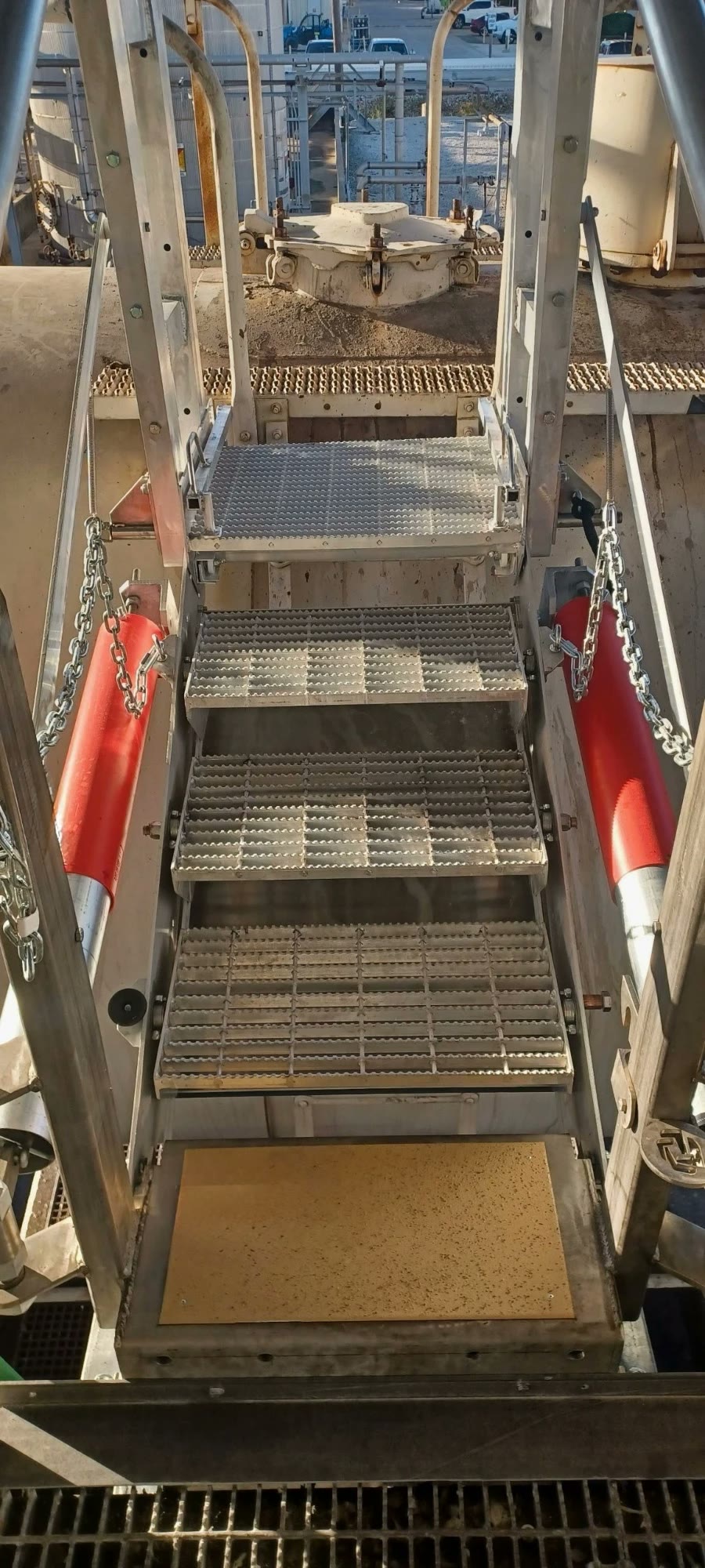Close detail of Apollo self-leveling stair treads and counterbalance